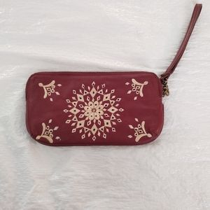 Lucky Brand Dark Maroon pebbled Leather Embroidere